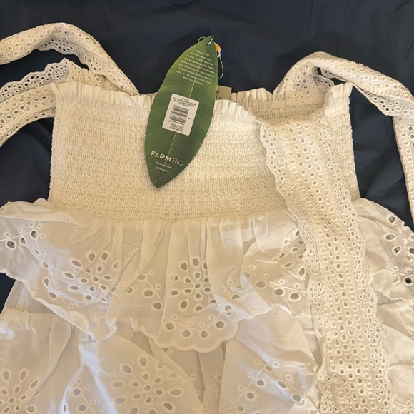 Farm Rio Off-White Embroidered Ruffle Midi Dress - Picture 6 of 6